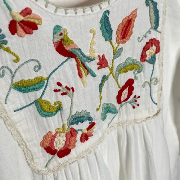 La Troupe Women's Embroidered Swim Cover Up White Floral Bird Print Tasseled - Picture 5 of 10